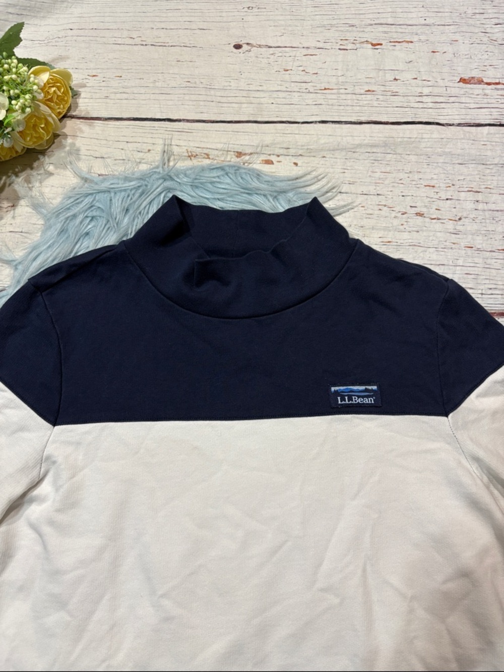 L.L. Bean Rugby Striped Navy Mockneck Side Zipper Tunic Lightweight Sweatshirt - Picture 7 of 10